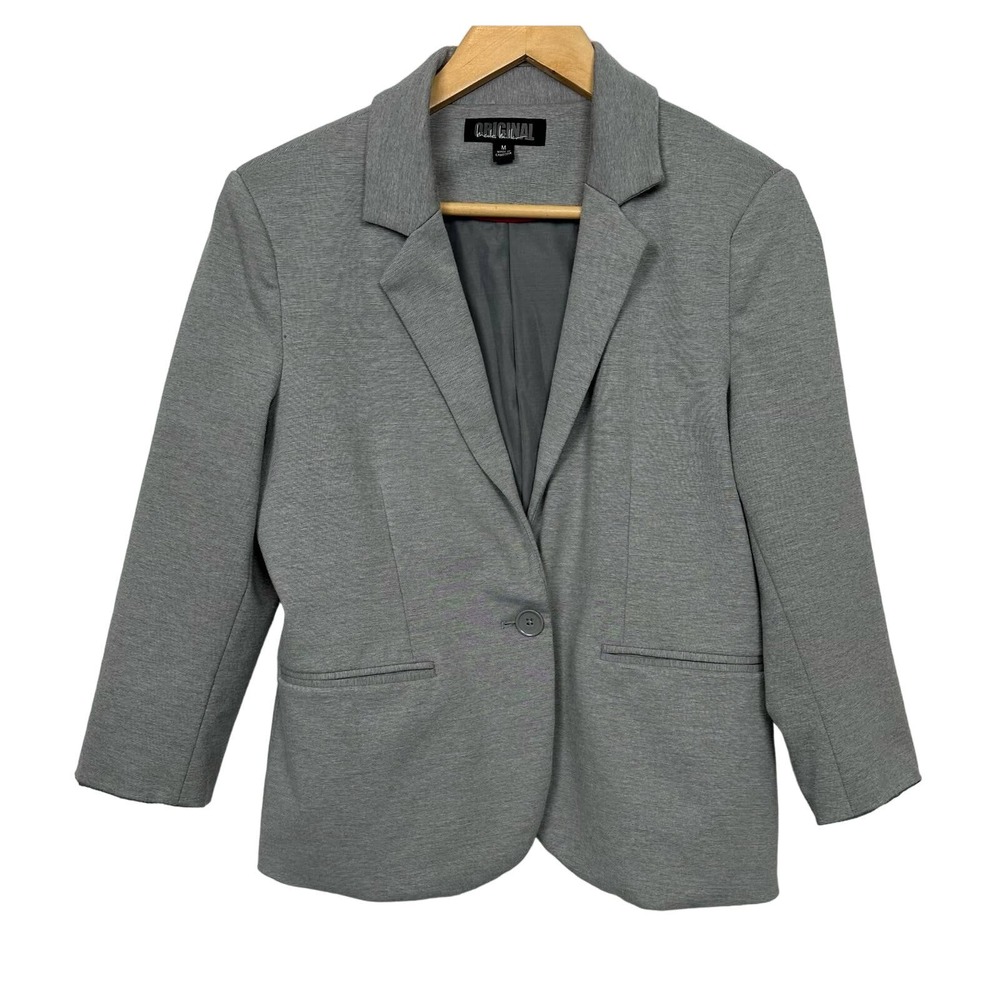 Original Nicole Miller Womens Size Medium Grey Blazer 3/4 Sleeve Career